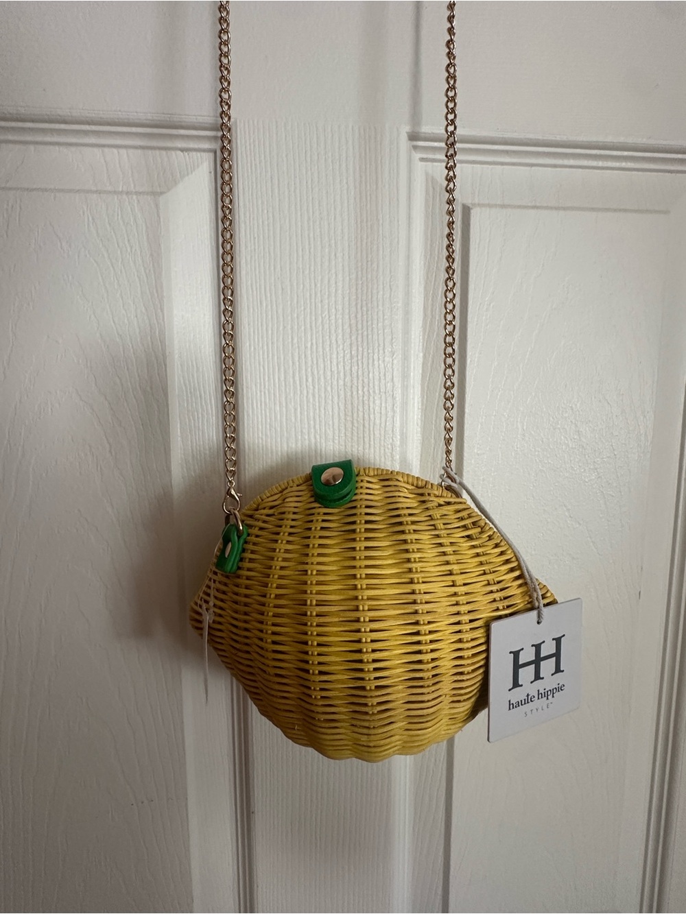 Haute Hippie Yellow Wicker Crossbody with Green Accents